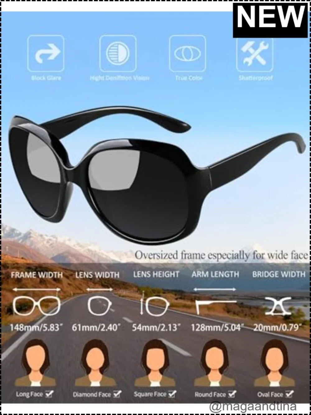 Oversized Butterfly Sunglasses for Women Polarized UV Protection